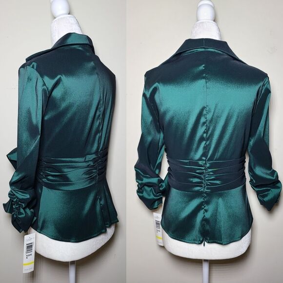 NWT|Onyx Nite Emerald Green Wrap Front Bow Top, SMALL - Picture 2 of 7